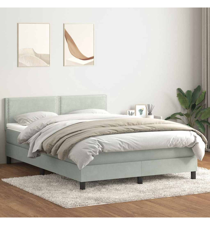 Sommier à lattes de lit et matelas gris clair 140x220cm velours | Mobilier & Déco
