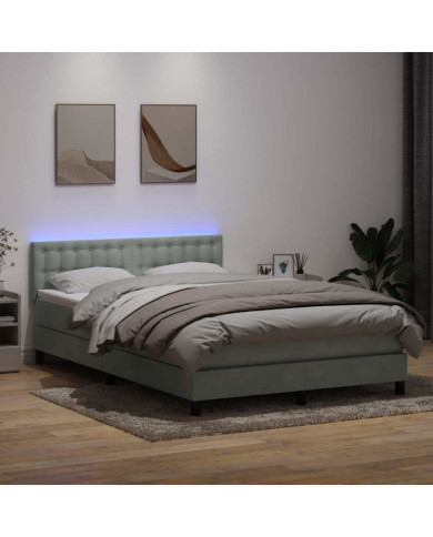 Sommier à lattes de lit et matelas gris clair 140x220cm velours | Mobilier & Déco