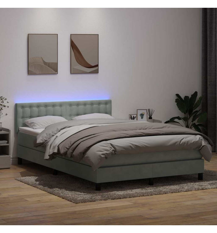 Sommier à lattes de lit et matelas gris clair 140x220cm velours | Mobilier & Déco