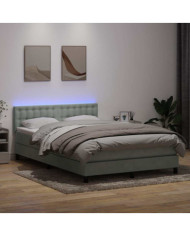 Sommier à lattes de lit et matelas gris clair 140x220cm velours | Mobilier & Déco