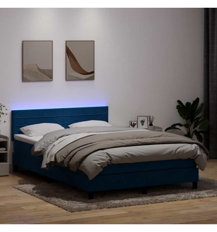 Sommier à lattes de lit et matelas bleu foncé 140x220cm velours | Mobilier & Déco