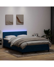 Sommier à lattes de lit et matelas bleu foncé 140x220cm velours | Mobilier & Déco