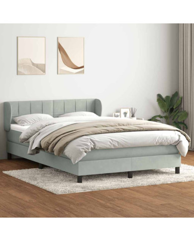 Sommier à lattes de lit et matelas gris clair 140x220cm velours | Mobilier & Déco