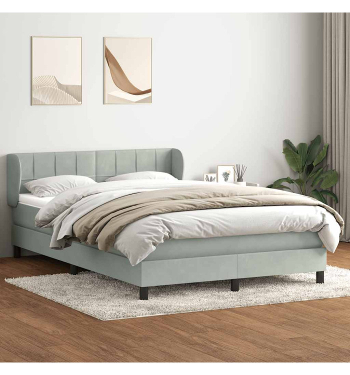 Sommier à lattes de lit et matelas gris clair 140x220cm velours | Mobilier & Déco