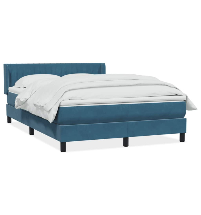 Sommier à lattes de lit et matelas bleu foncé 140x220cm velours | Mobilier & Déco