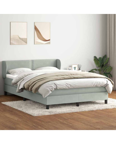 Sommier à lattes de lit et matelas gris clair 140x220cm velours | Mobilier & Déco