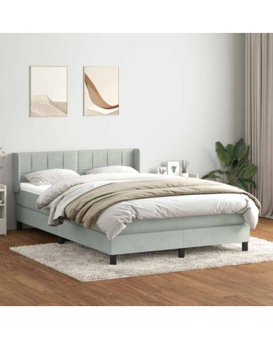 Sommier à lattes de lit et matelas gris clair 140x220cm velours | Mobilier & Déco