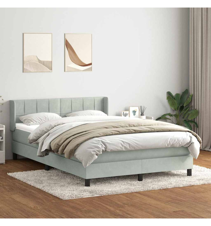 Sommier à lattes de lit et matelas gris clair 140x220cm velours | Mobilier & Déco
