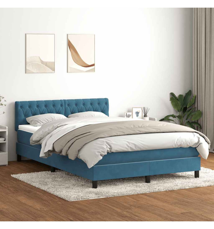 Sommier à lattes de lit et matelas bleu foncé 140x220cm velours | Mobilier & Déco
