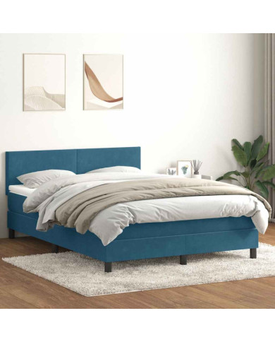 Sommier à lattes de lit et matelas bleu foncé 140x220cm velours | Mobilier & Déco