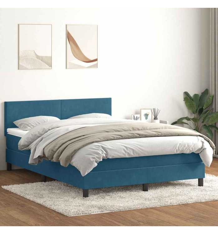 Sommier à lattes de lit et matelas bleu foncé 140x220cm velours | Mobilier & Déco
