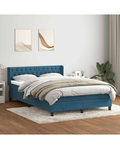 Sommier à lattes de lit et matelas bleu foncé 140x220cm velours | Mobilier & Déco