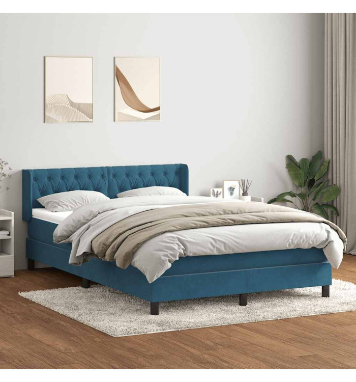 Sommier à lattes de lit et matelas bleu foncé 140x220cm velours | Mobilier & Déco