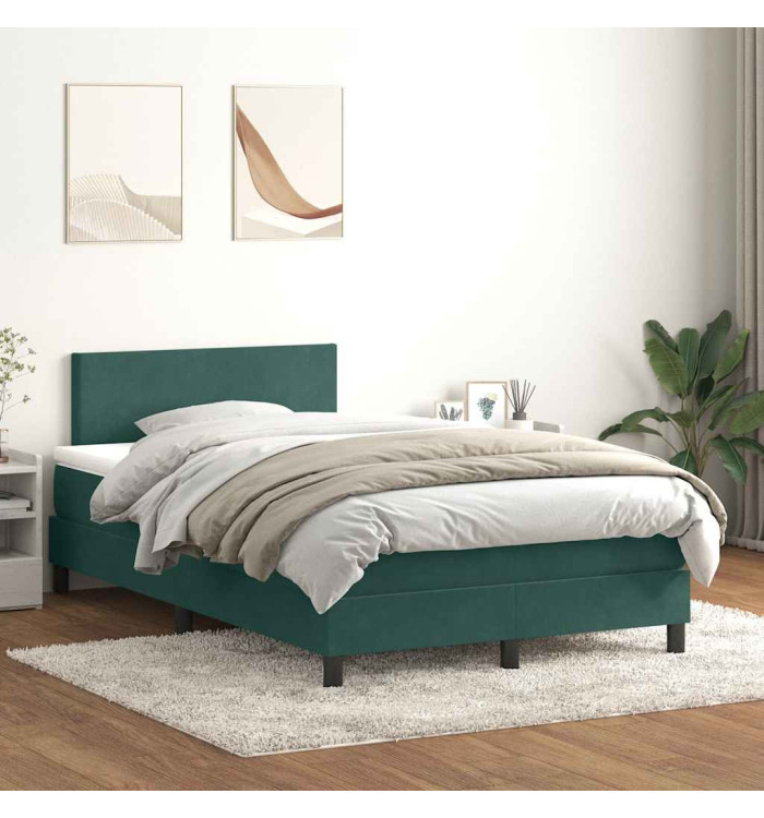 Sommier à lattes de lit et matelas vert foncé 120x220cm velours | Mobilier & Déco