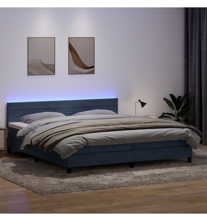 Sommier à lattes de lit et matelas gris foncé 200x210cm velours | Mobilier & Déco