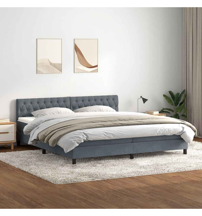 Sommier à lattes de lit et matelas gris foncé 200x210cm velours | Mobilier & Déco