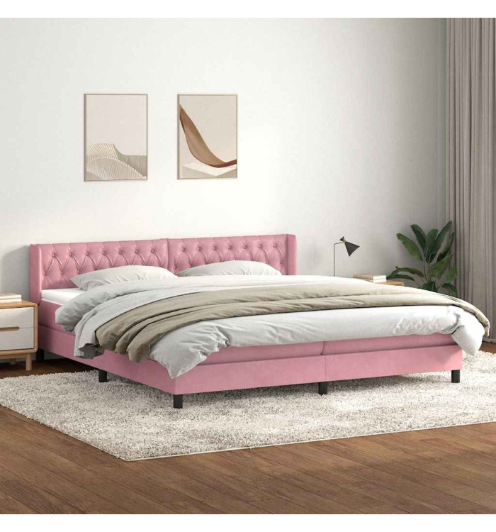 Sommier à lattes de lit avec matelas rose 200x210 cm velours | Mobilier & Déco