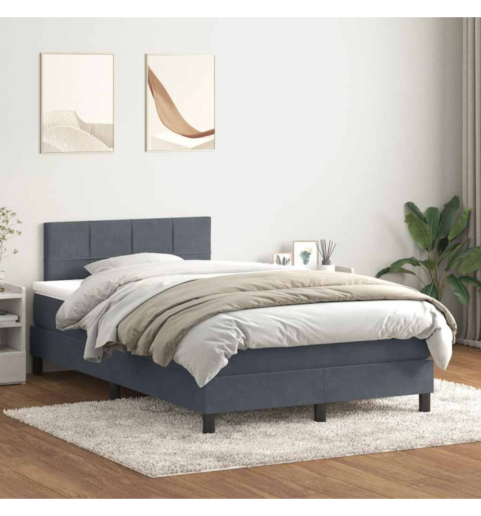 Sommier à lattes de lit et matelas gris foncé 120x210cm velours | Mobilier & Déco