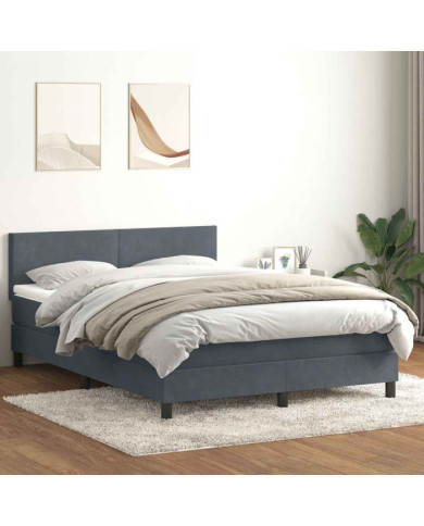 Sommier à lattes de lit et matelas gris foncé 160x210cm velours | Mobilier & Déco