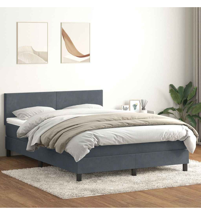 Sommier à lattes de lit et matelas gris foncé 160x210cm velours | Mobilier & Déco