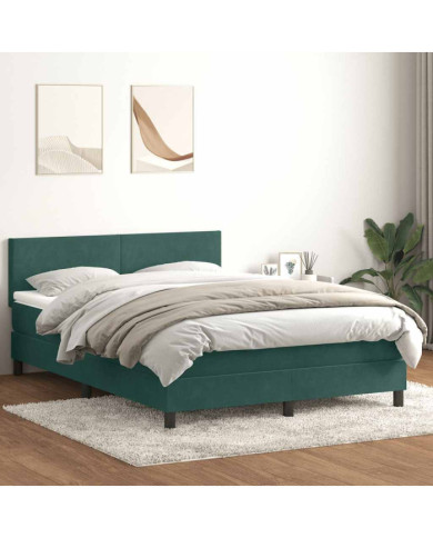 Sommier à lattes de lit et matelas vert foncé 160x210cm velours | Mobilier & Déco