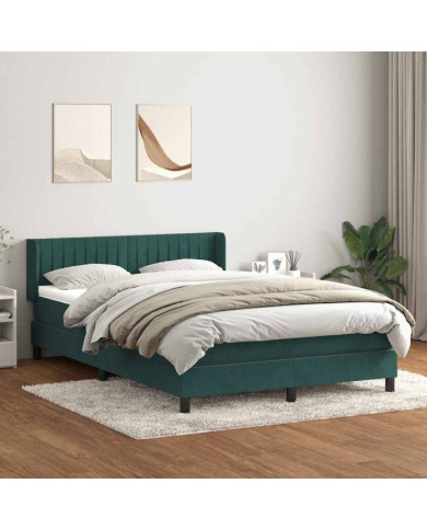 Sommier à lattes de lit et matelas vert foncé 160x210cm velours | Mobilier & Déco