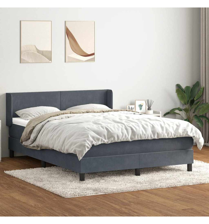 Sommier à lattes de lit et matelas gris foncé 160x210cm velours | Mobilier & Déco