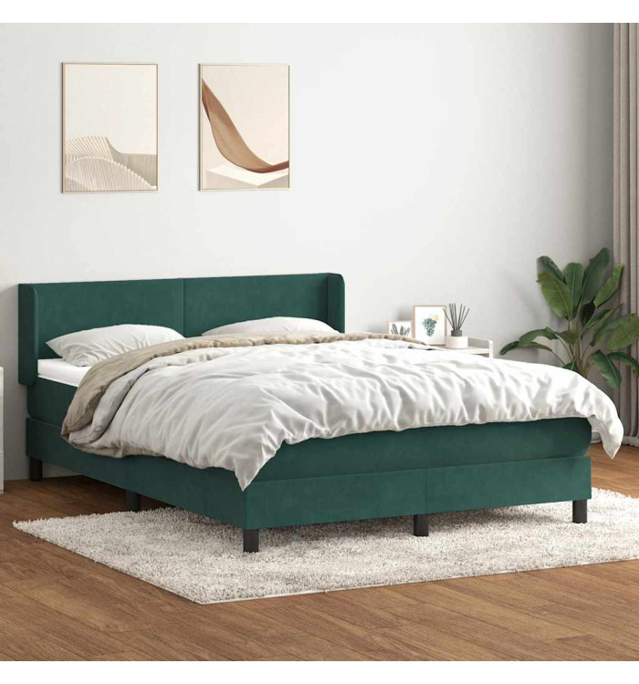 Sommier à lattes de lit et matelas vert foncé 160x210cm velours | Mobilier & Déco