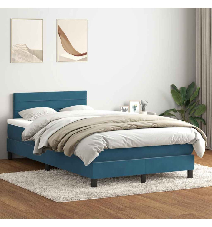 Sommier à lattes de lit et matelas bleu foncé 120x210cm velours | Mobilier & Déco