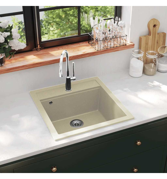 Évier de cuisine Granit Seul lavabo Beige | Mobilier & Déco