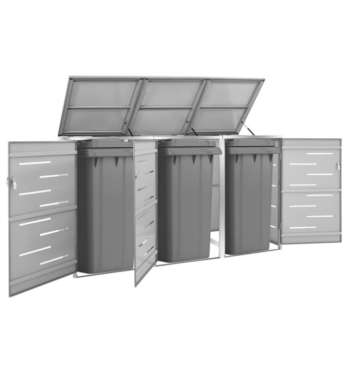 Abri pour trois poubelles 207x77,5x112,5 cm Inox | Mobilier & Déco