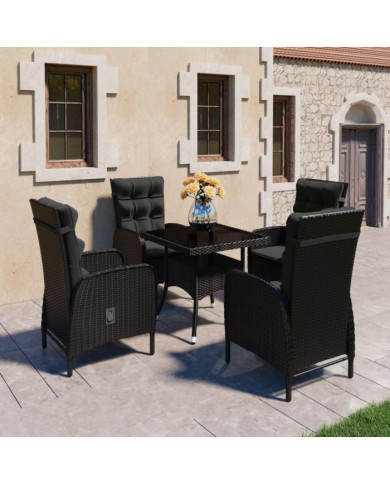 Ensemble à dîner de jardin 5 pcs Résine tressée et verre Noir | Mobilier & Déco