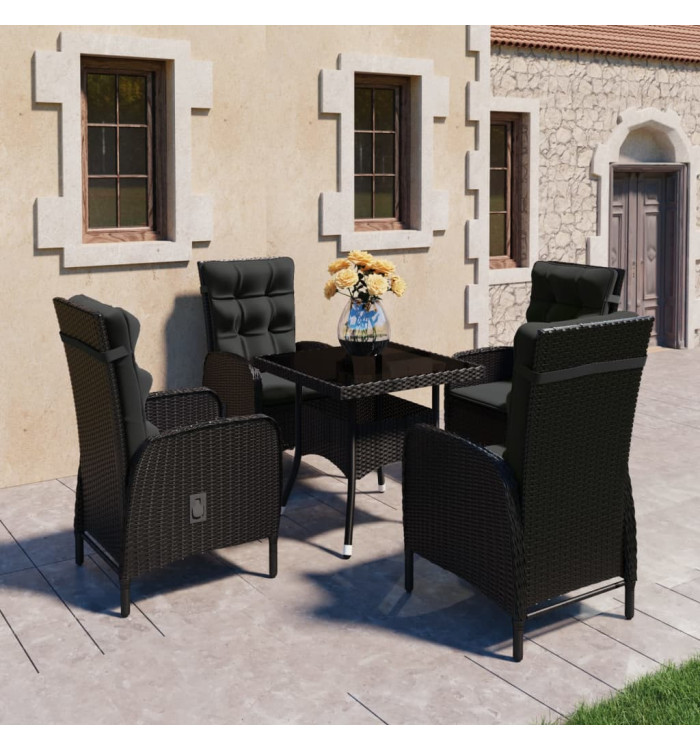 Ensemble à dîner de jardin 5 pcs Résine tressée et verre Noir | Mobilier & Déco