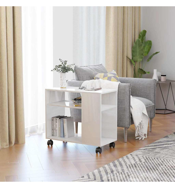 Table d'appoint Blanc brillant 70x35x55 cm Bois d'ingénierie | Mobilier & Déco
