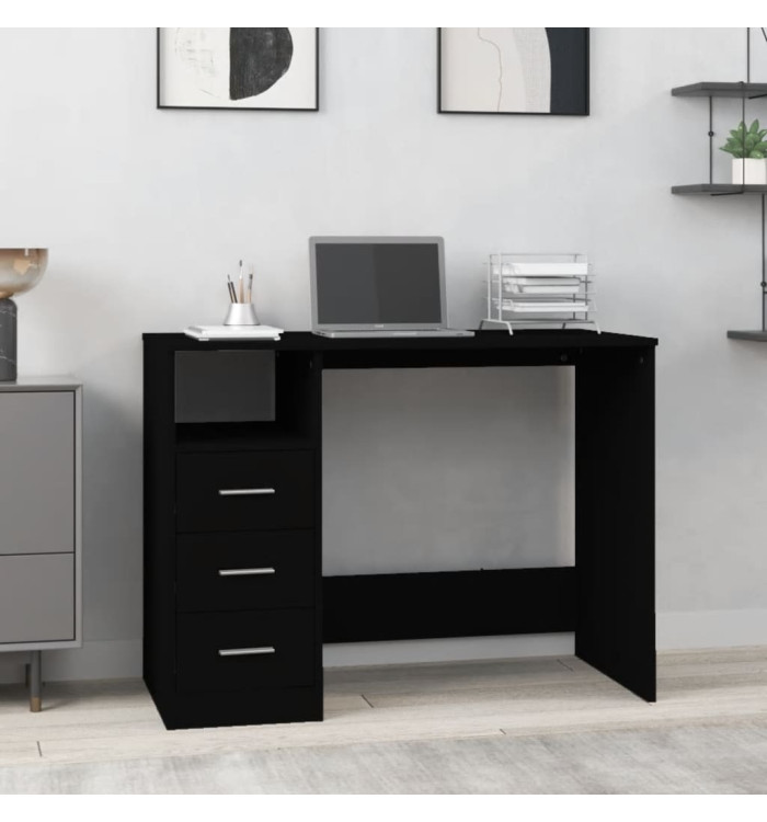 Bureau avec tiroirs Noir 102x50x76 cm Bois d'ingénierie | Mobilier & Déco