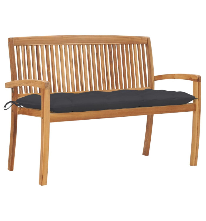 Banc de jardin empilable et coussin 128,5cm Bois de teck massif | Mobilier & Déco