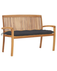 Banc de jardin empilable et coussin 128,5cm Bois de teck massif | Mobilier & Déco