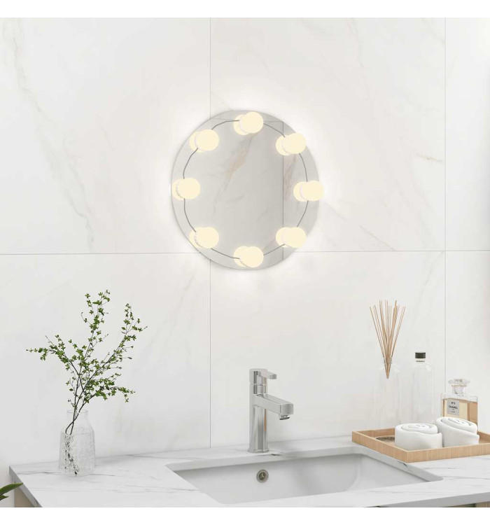 Miroir mural sans cadre avec lampes LED Rond Verre | Mobilier & Déco