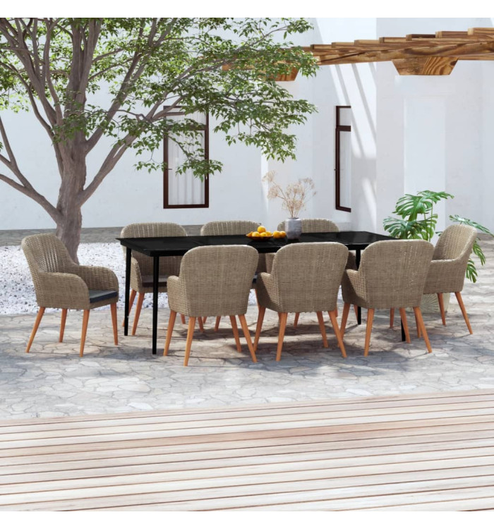 Ensemble à manger de jardin avec coussins 9 pcs marron | Mobilier & Déco