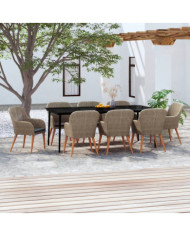 Ensemble à manger de jardin avec coussins 9 pcs marron | Mobilier & Déco