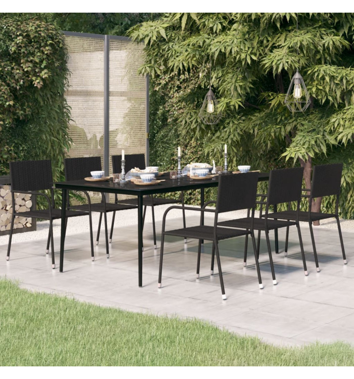 Table à dîner de jardin Noir 200x100x74 cm Acier et verre | Mobilier & Déco