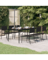 Table à dîner de jardin Noir 200x100x74 cm Acier et verre | Mobilier & Déco