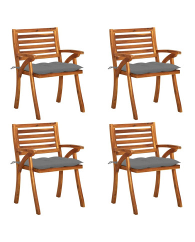 Chaises de jardin avec coussins lot de 4 Bois de teck solide | Mobilier & Déco