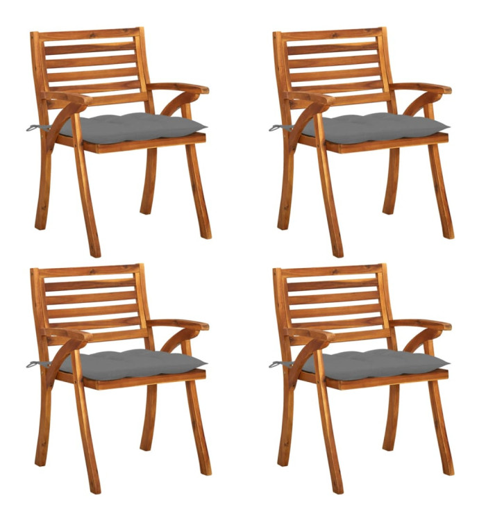 Chaises de jardin avec coussins lot de 4 Bois de teck solide | Mobilier & Déco