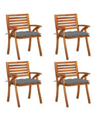 Chaises de jardin avec coussins lot de 4 Bois de teck solide | Mobilier & Déco