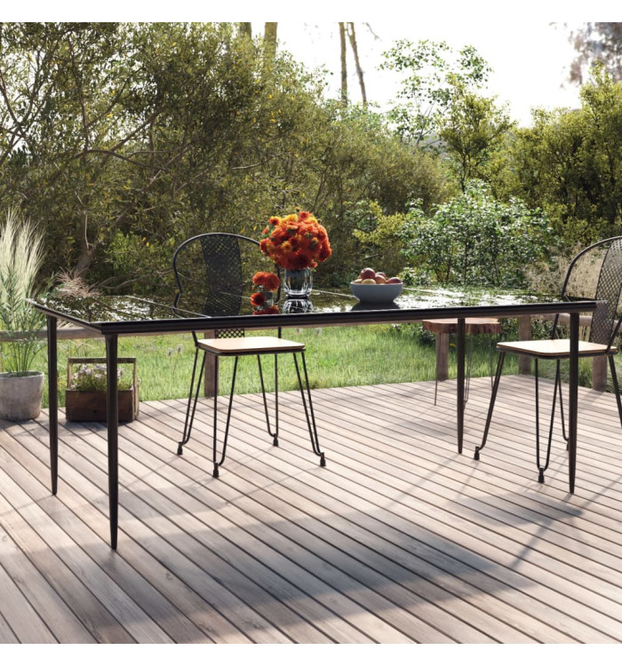 Table à dîner de jardin Noir 200x100x74cm Acier et verre trempé | Mobilier & Déco