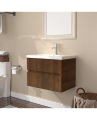 Meuble lavabo avec bassin intégré Chêne brun Bois d'ingénierie | Mobilier & Déco