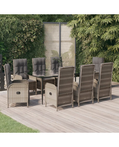 Ensemble à manger de jardin 9pcs et coussins noir et gris | Mobilier & Déco