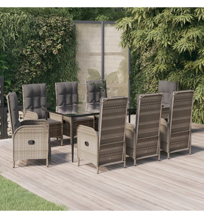 Ensemble à manger de jardin 9pcs et coussins noir et gris | Mobilier & Déco