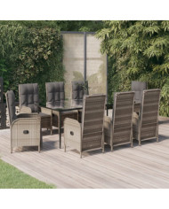 Ensemble à manger de jardin 9pcs et coussins noir et gris | Mobilier & Déco